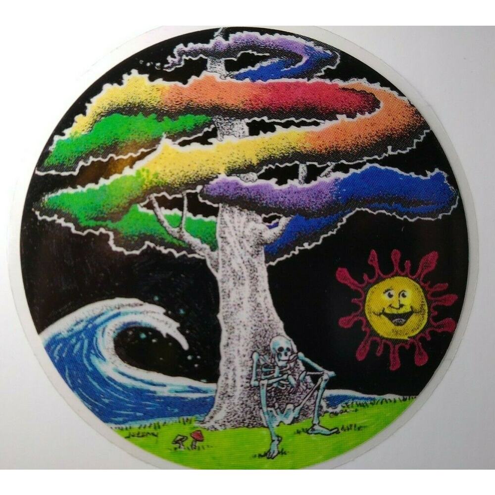 Grateful Dead Vintage Original Car Window Decal Skeleton Smoking Rainbow Tree